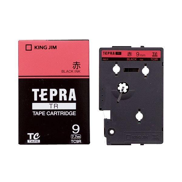 (まとめ) キングジム テプラ TR テープカートリッジ パステル 9mm 赤／黒文字 TC9R 1個 〔×10セット〕