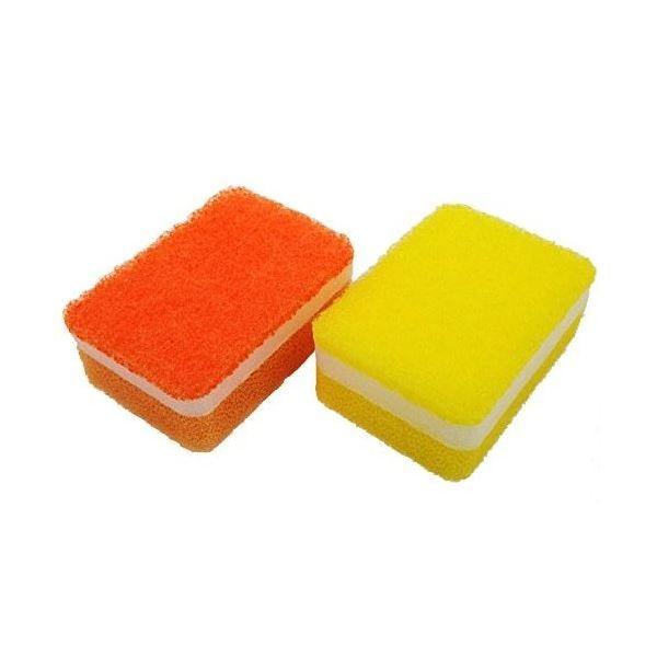 (まとめ) ミニスポンジ/キッチンスポンジ 〔オレンジ・イエロー 2個入り〕 抗菌 キッチン用品 『泡キュット』 〔200個セット〕