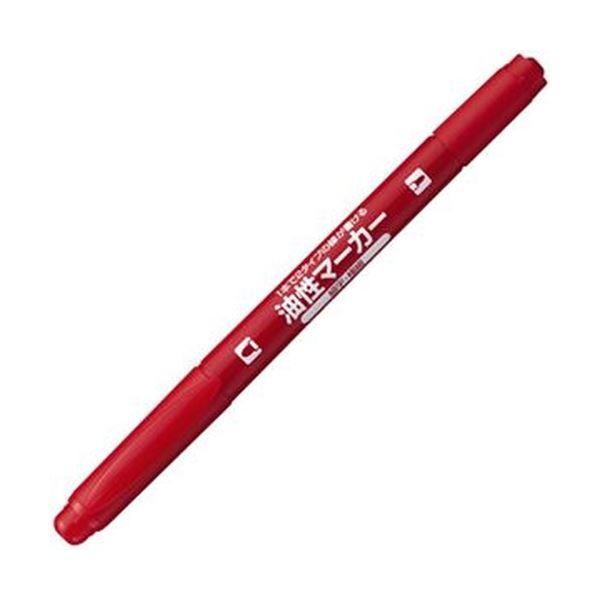 （まとめ）コクヨ 再生樹脂油性マーカーツイン細字+極細 赤 PM-41R 1セット（10本）〔×10セット〕