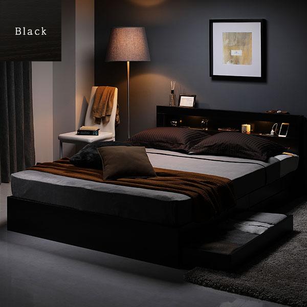 【メーカー公式ショップ】 ベッド シングル ベッドフレームのみ ブラック 照明付き 収納付き 引き出し付き 棚付き 宮付き コンセント付き