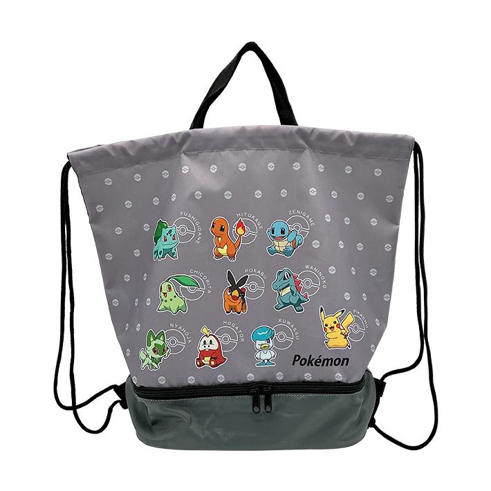 ポケモン　2層ナップサック　プールバッグ　ポケモン集合柄　グレー　BPK6-2381　[M便 1/1]（Yahoo!・シブヤ文具）