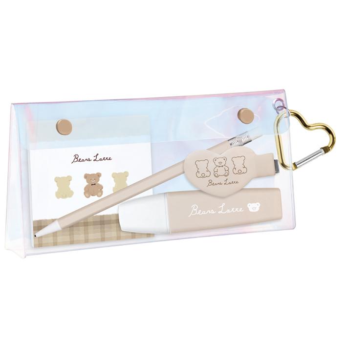 クリアポーチ ステーショナリーセット ベアーズラテ柄 110395 [M便 1/3] 4550451103950crxシブヤ文具
