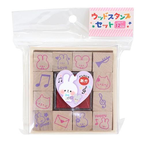 ウッドスタンプセット＜はんこ＞　12本入り　33366｜net-shibuya