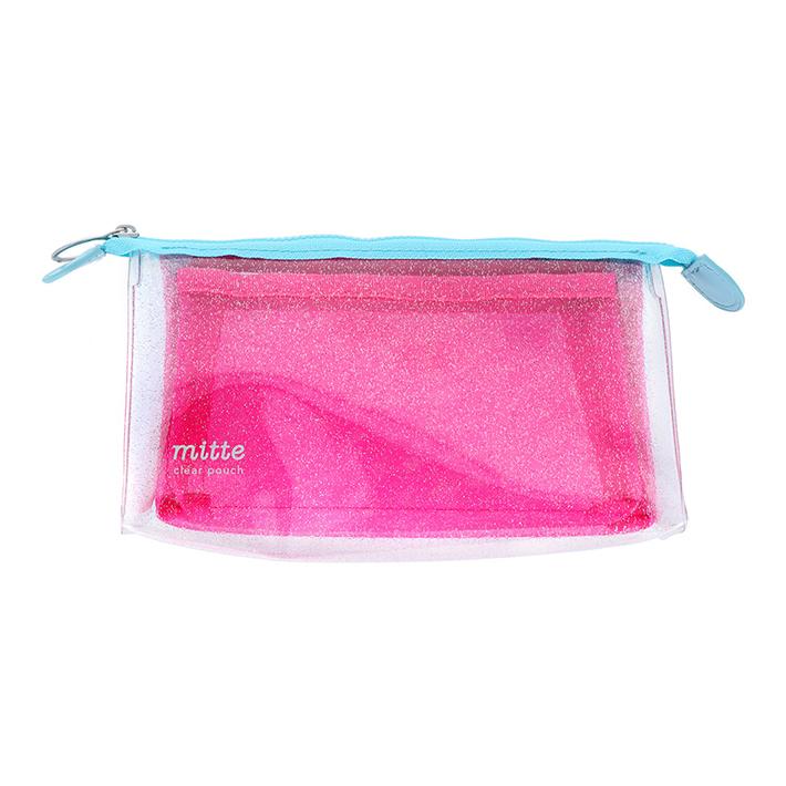 サンスター文具 ミッテ ラメクリアポーチ メッシュマチ ビビットピンク
