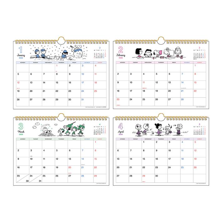 サンスター文具 スヌーピー 2026年 ウォールカレンダーシンプル 横型