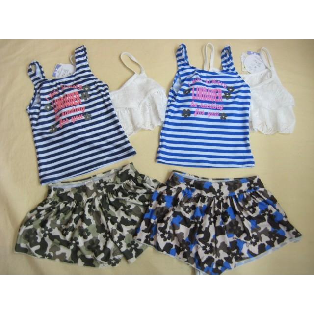 女の子 水着 セパレート タンキニ スイムウエアー Lindauere ジュニア ガール ボーダー 迷彩 ３点セット 130 140 150 160 ねたこをおこせ 通販 Yahoo ショッピング