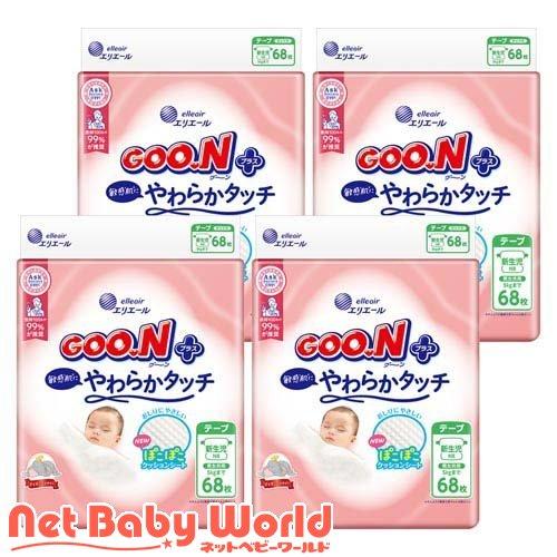 グーンプラス 敏感肌にやわらかタッチ 新生児用 ディズニー ( 68枚入×4