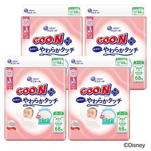 グーンプラス 敏感肌にやわらかタッチ 新生児用 ディズニー ( 68枚入×4