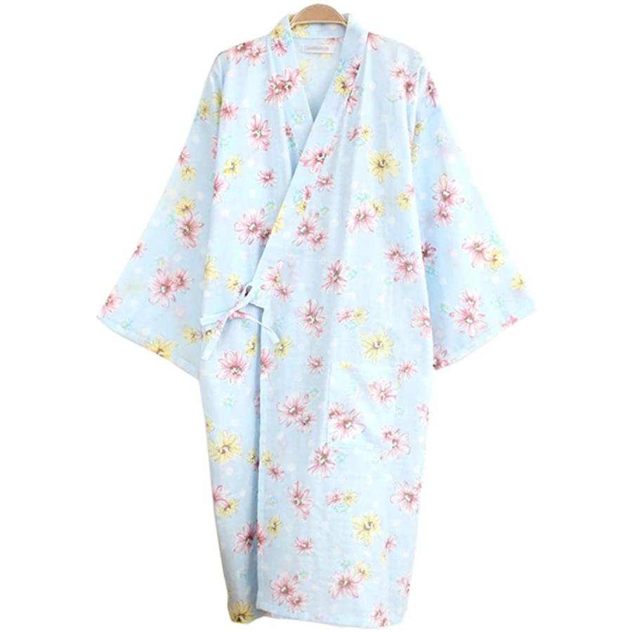 レディース 浴衣 寝巻き 桜の花柄 可愛い浴衣 お寝巻 ねまき パジャマ 旅館 和ざらし ガーゼ M ブルー Sale開催中