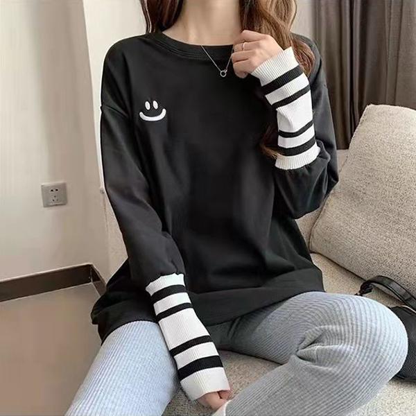チュニック ロングTシャツ ロンt tシャツ レディース スマイル かわいい 笑顔 長袖 ワンポイント 大きめ ルームウェア 30代 40代 ビッグシルエット |  | 12