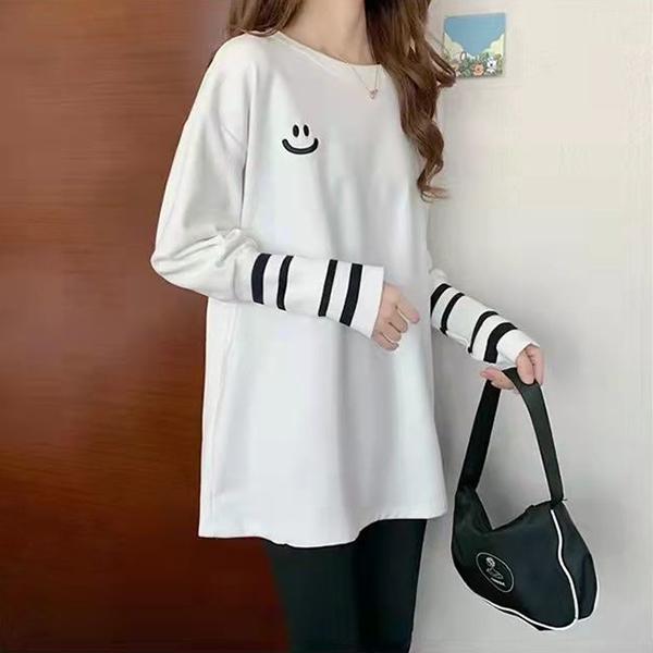 チュニック ロングTシャツ ロンt tシャツ レディース スマイル かわいい 笑顔 長袖 ワンポイント 大きめ ルームウェア 30代 40代 ビッグシルエット |  | 06