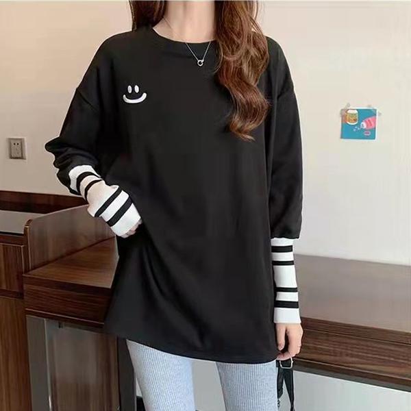 チュニック ロングTシャツ ロンt tシャツ レディース スマイル かわいい 笑顔 長袖 ワンポイント 大きめ ルームウェア 30代 40代 ビッグシルエット |  | 10