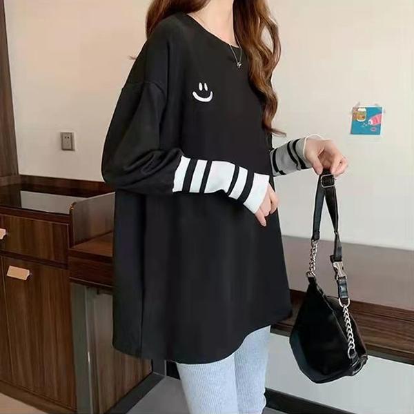 チュニック ロングTシャツ ロンt tシャツ レディース スマイル かわいい 笑顔 長袖 ワンポイント 大きめ ルームウェア 30代 40代 ビッグシルエット |  | 11