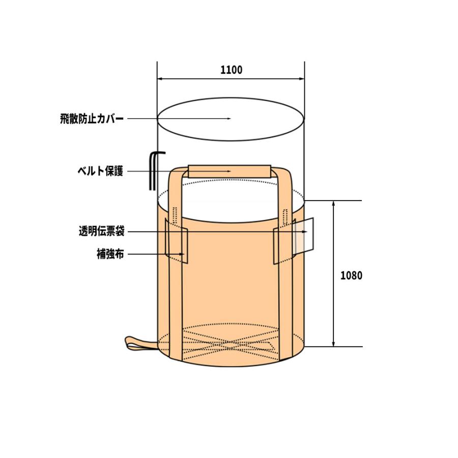 フレコンバッグ 002 丸型 1100φx1080H 上部全開 排出口なし 10枚入 