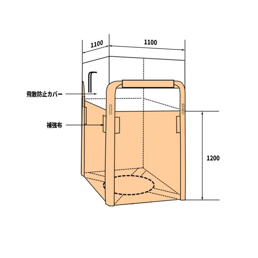 フレコンバック TGK110-C50 角型 1100Dx1100Wx1200H 上部全開 排出口