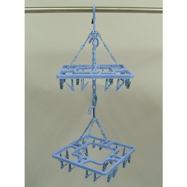 洗濯物干し 2段干し角ハンガー ピンチ20個付き 洗濯ハンガー ブルー | 