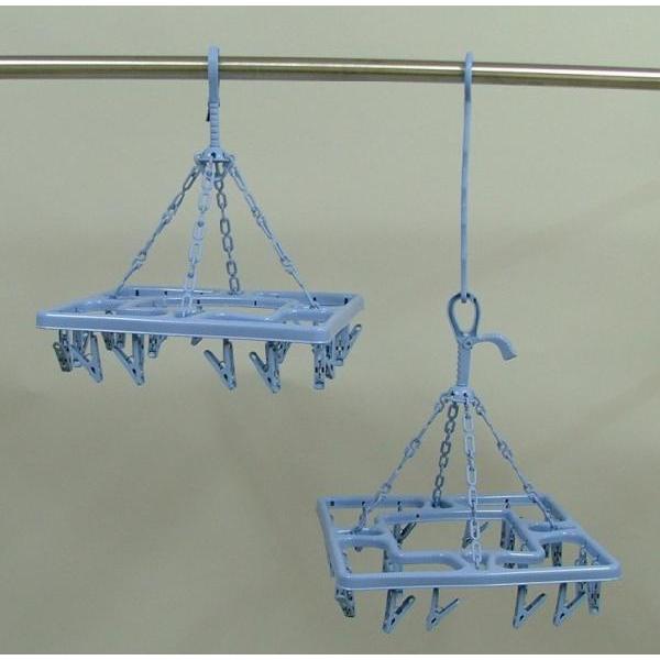 洗濯物干し 2段干し角ハンガー ピンチ20個付き 洗濯ハンガー ブルー