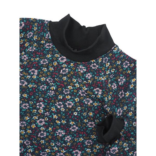 Aprirsi レディース杢ニット割烹着 裏起毛 小花柄 冬用 23558 [M-L 