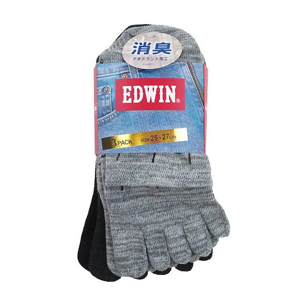 グンゼ EDWIN エドウィン メンズ3PACK5本指ソックス 格子柄 消臭加工 年間 EWW022 GUNZE [25-27サイズ] 紳士 | EDWIN | 03
