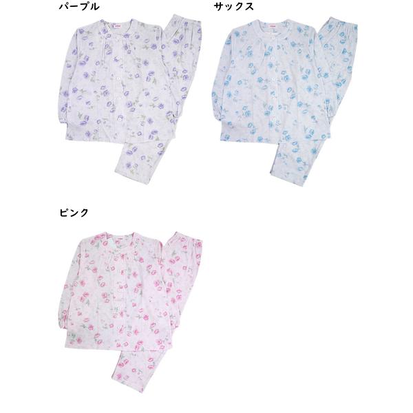 グンゼ パジャマ レディース長袖長パンツパジャマ 大きめ釦 京都捺染 綿100% 天竺 花柄 春夏用 TG2355 GUNZE [S、M、Lサイズ] 婦人 | GUNZE | 04