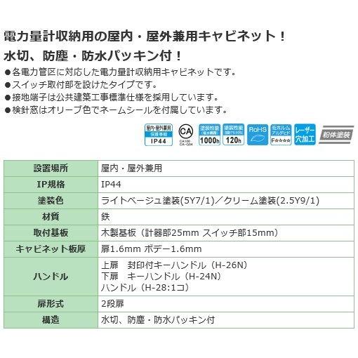 日東工業　MS-14B　引込計器盤キャビネット　屋内・屋外　鉄製　水切、防塵・防水PK付　[代引き不可]