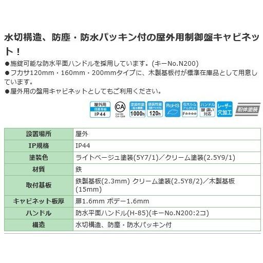 日東工業　OR20-712-1　屋外用制御盤キャビネット　屋外　ヨコ700xタテ1200xフカサ200mm　水切　鉄製　[代引き不可]