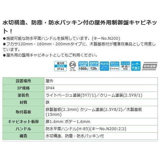 OR20-712-1C 屋外用制御盤キャビネット ヨコ700xタテ1200xフカサ200mm 屋外 鉄製 【鋼板】 水切 [代引き不可]