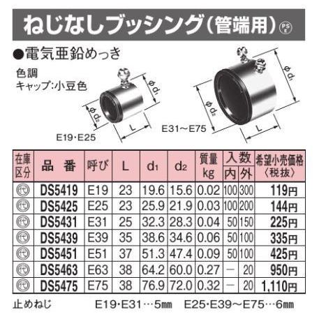 パナソニック DS5451 ねじなしブッシング(管端用) E51 電気亜鉛メッキ｜netdenzai