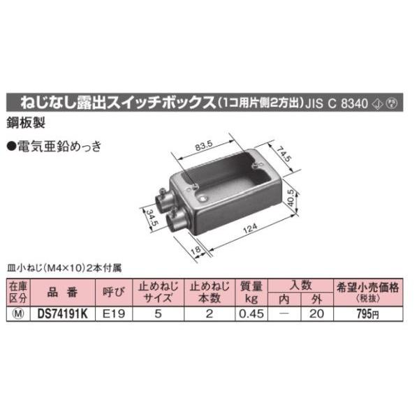 Switch（箱無し、付属あり） Panasonic（パナソニック） DS74191K ねじなし露出スイッチボックス(1