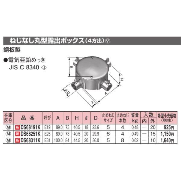 Panasonic パナソニック DS68251K ねじなし丸型露出ボックス(4方
