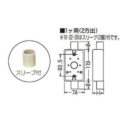 未来工業 SW2-28 露出スイッチボックス 1ヶ用(2方出) 適合管VE 未来工業 SW2-28 露出スイッチボックス 1ヶ用(2方出) 適合管VE