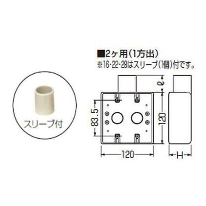 未来工業 SW1-28WJ 露出スイッチボックス 2ヶ用(1方出) 適合管 未来工業 SW1-28WJ 露出スイッチボックス 2ヶ用(1方出) 適合管
