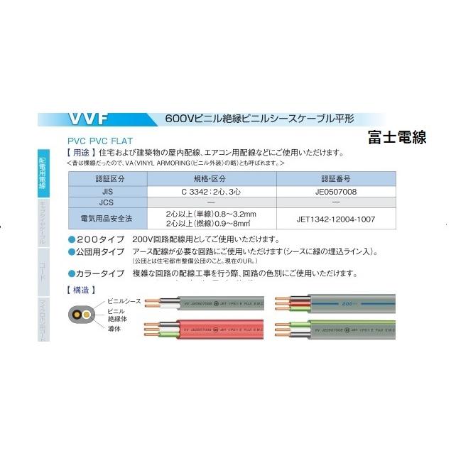 VVF1.6-3C 600Vビニル絶縁ビニルシースケーブル平型 3心 1.6mm