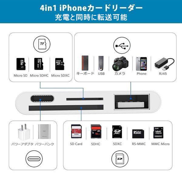 SDカードリーダー 4in1 Lightning USB 3カメラ アダプタ iPhone iPad