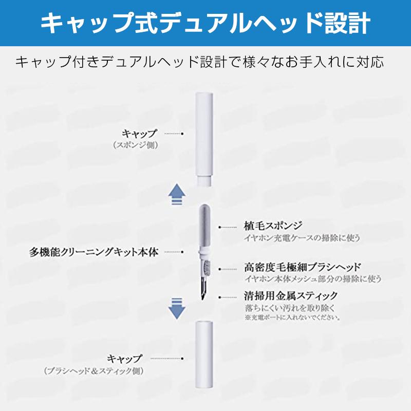 イヤホンクリーニング イヤホンクリーニングツール Bluetoothイヤホン掃除 3-in-1 植毛スポンジ ソフトブラシ 綿棒 汚れ落とし コンパクト 軽量 持ち運び便利｜netdirect｜03