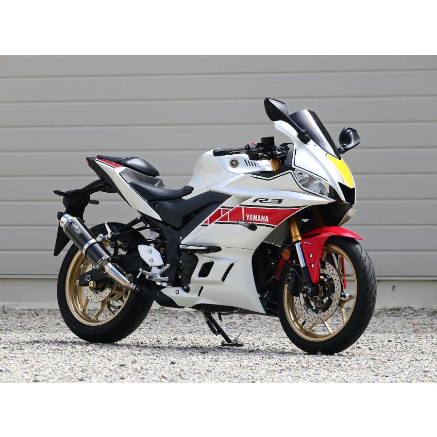 ダブルアールズ WR'S バイク マフラー 2022・2023- 2024YZF-R3 / 2023-2024 MT-03 (8BL-RH21J) ラウンドタイプ カーボンサイレンサー スリップオン JMCA認証の画像