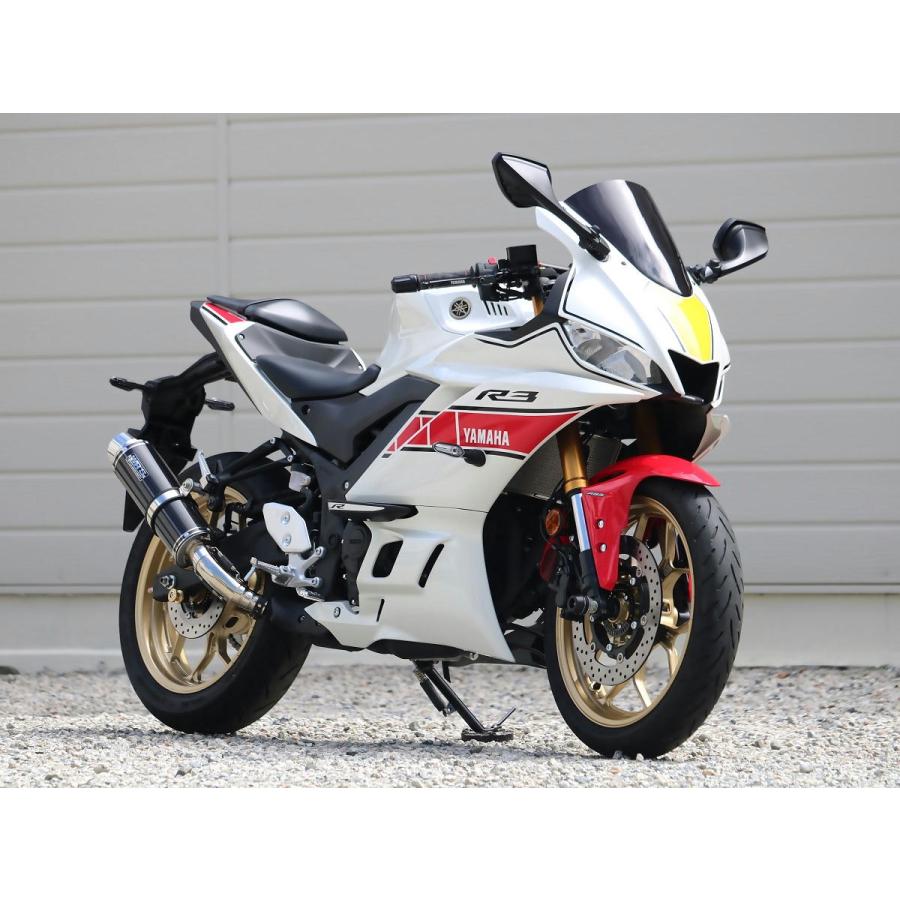 ダブルアールズ WR'S バイク マフラー 2022・2023- 2024YZF-R3 / 2023-2024 MT-03 (8BL-RH21J) ラウンドタイプ カーボンサイレンサー スリップオン JMCA認証の画像