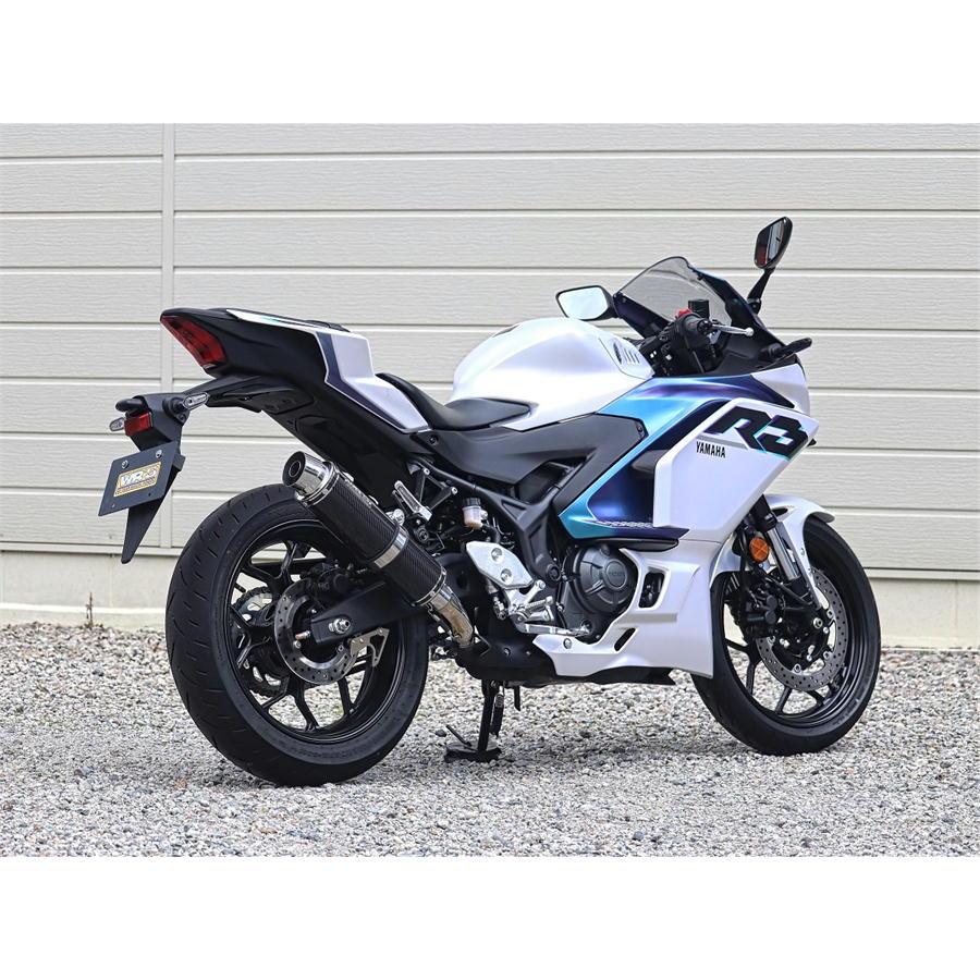 ダブルアールズ WR'S バイク マフラー 2025-YZF-R3/MT-03 (8BL-RH25J) ラウンドタイプ カーボンサイレンサー スリップオン JMCA認証の画像