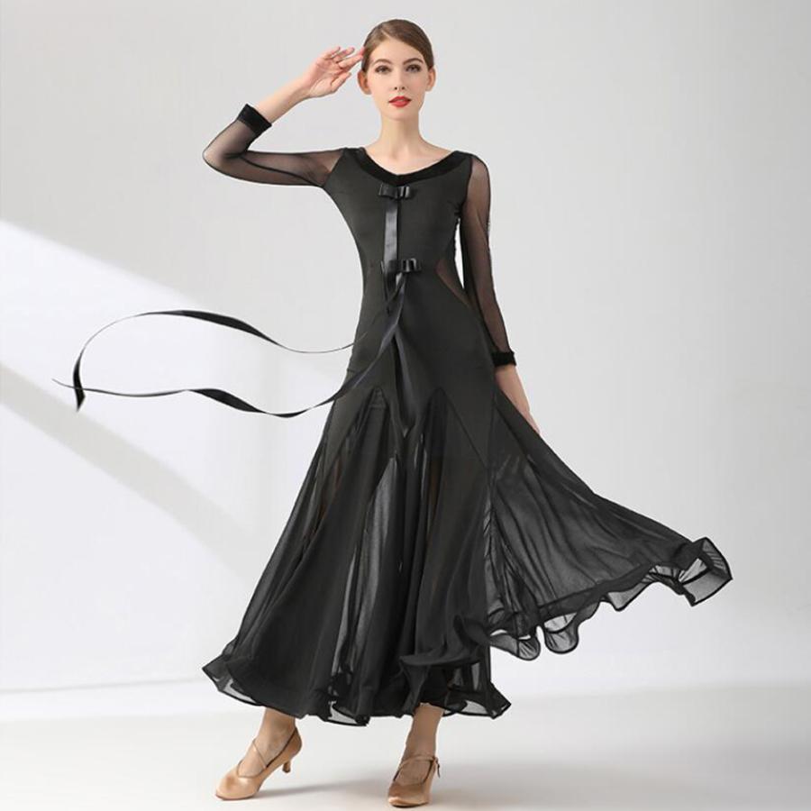 大流行中 社交ダンスドレスレディース モダンダンス ロング丈ワンピース 長袖 レッスン着 フラメンコ ワルツ専用ドレス スタンダード練習着 Materialworldblog Com