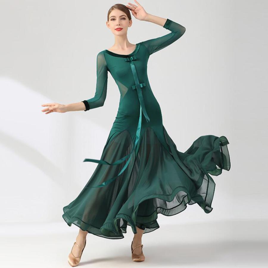 大流行中 社交ダンスドレスレディース モダンダンス ロング丈ワンピース 長袖 レッスン着 フラメンコ ワルツ専用ドレス スタンダード練習着 Materialworldblog Com