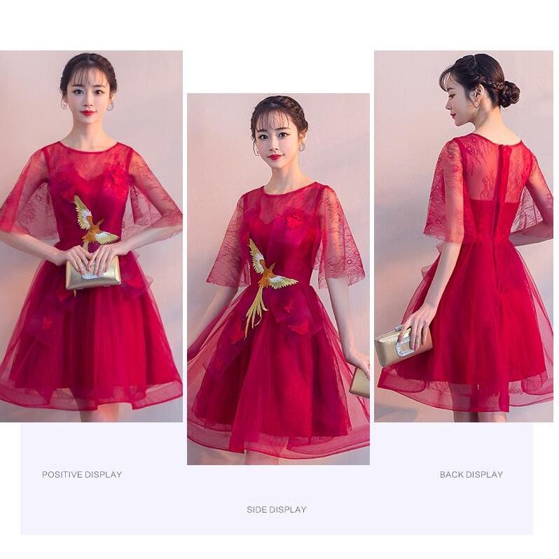 カラードレス ミニ パーティードレス コンサート ワンピース 花嫁ウェディングドレス結婚式 披露宴 二次会 演奏会 公演礼装 写真撮影衣 ウエディングドレス ドレス ブライダル カラー レッド