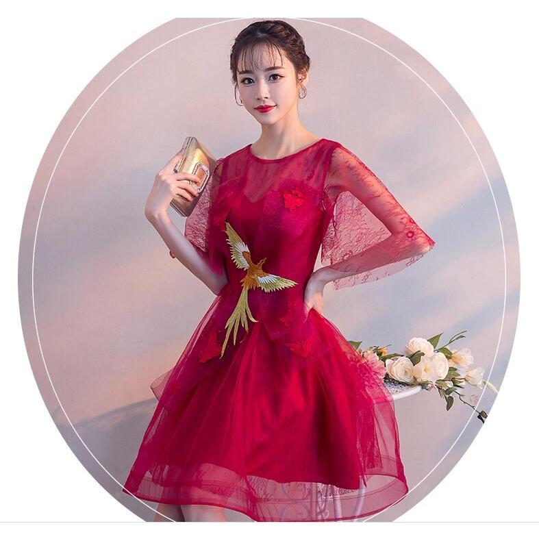 カラードレス ミニ パーティードレス コンサート ワンピース 花嫁ウェディングドレス結婚式 披露宴 二次会 演奏会 公演礼装 写真撮影衣 ウエディングドレス ドレス ブライダル カラー レッド