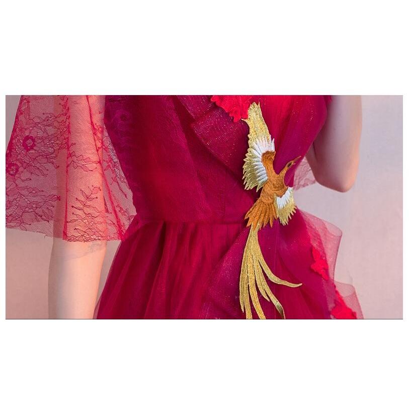 カラードレス ミニ パーティードレス コンサート ワンピース 花嫁ウェディングドレス結婚式 披露宴 二次会 演奏会 公演礼装 写真撮影衣 ウエディングドレス ドレス ブライダル カラー レッド