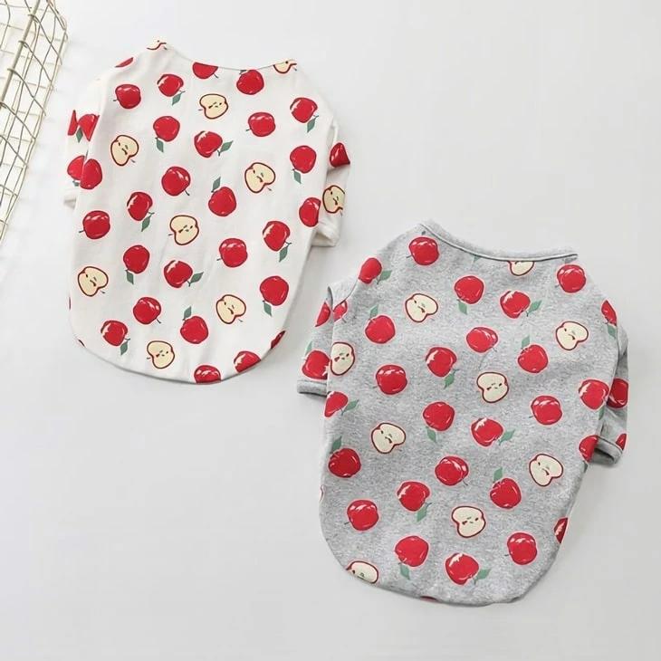 【秋冬新作】超可愛い! 小型犬 リンゴ柄 ペット服 お散歩 ドッグウェア カットソー Tシャツ ペットウェア 犬 服 サイズ豊富 メール便OK 【a004】【送料無料】 | 