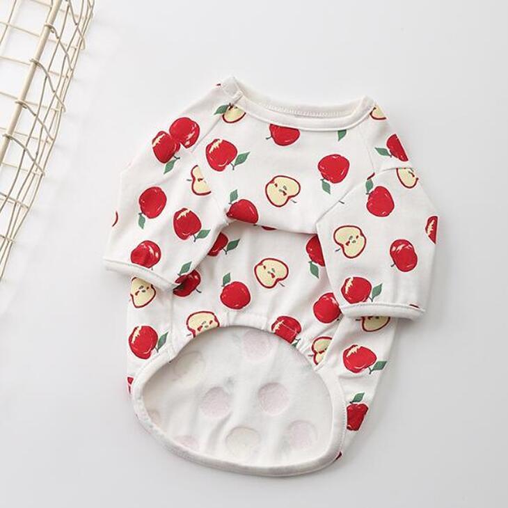 【秋冬新作】超可愛い! 小型犬 リンゴ柄 ペット服 お散歩 ドッグウェア カットソー Tシャツ ペットウェア 犬 服 サイズ豊富 メール便OK 【a004】【送料無料】 |  | 02