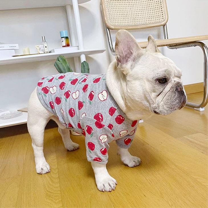 【秋冬新作】超可愛い! 小型犬 リンゴ柄 ペット服 お散歩 ドッグウェア カットソー Tシャツ ペットウェア 犬 服 サイズ豊富 メール便OK 【a004】【送料無料】 |  | 07