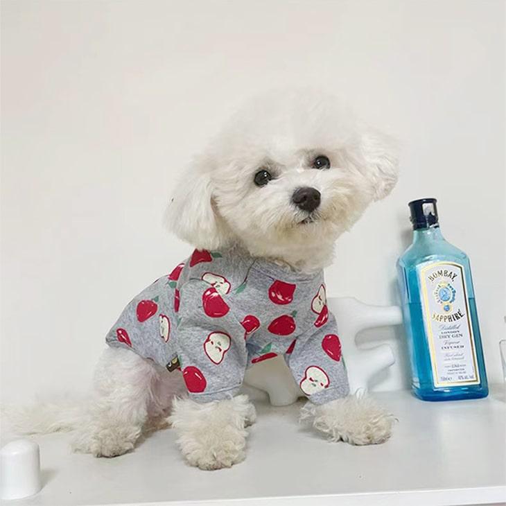 【秋冬新作】超可愛い! 小型犬 リンゴ柄 ペット服 お散歩 ドッグウェア カットソー Tシャツ ペットウェア 犬 服 サイズ豊富 メール便OK 【a004】【送料無料】 |  | 08