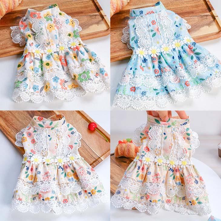 犬 服 ワンピース お出かけ お散歩 かわいい ドッグウェア ペットウェア 前開き スナップボタン付き おしゃれ 花柄 メール便OK |  | 03