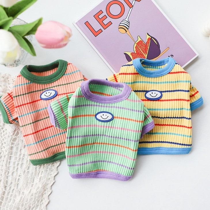 小型犬服 お散歩 お出かけ ペット服 ドッグウェア Tシャツ カットソー ペットウェア にこちゃん ボーダー 犬 服 猫服 犬用 ペット用品 メール便OK | 