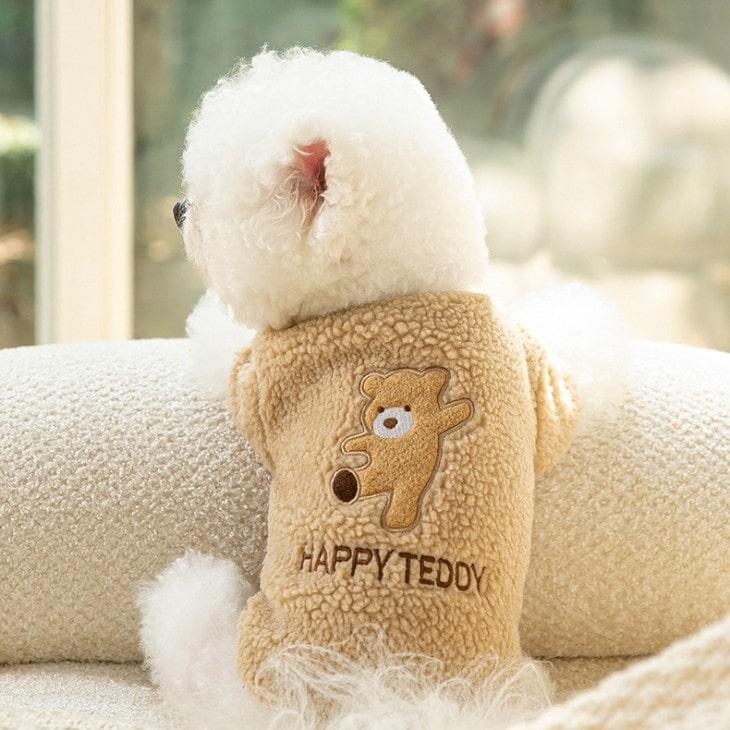 犬 服 くまちゃん柄 もこもこ 小型犬 ペットウェア お散歩 カットソー トップス ドッグウェア 抜け毛防止 ペット用品 Tシャツ メール便OK |  | 05